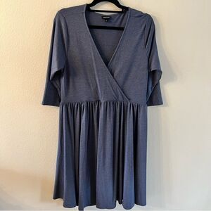 Torrid Women's Dress Blue Faux Wrap Size 1X elastic waist 3/4 Sleeves
